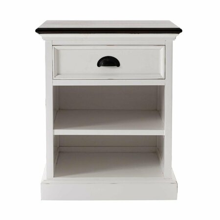 HOMEROOTS 23.62 x 19.69 x 19.69 in. Distressed White & Deep Brown Nightstand with Shelves 397625